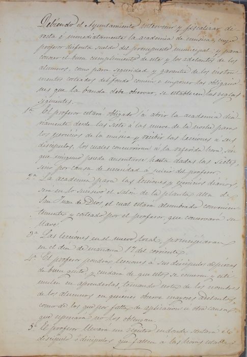 REGLAMENTO DE LA BANDA MUNICIPAL DE MUSICA, 1870