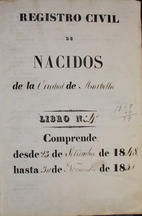 Registro de nacimientos de 1848 a 1858